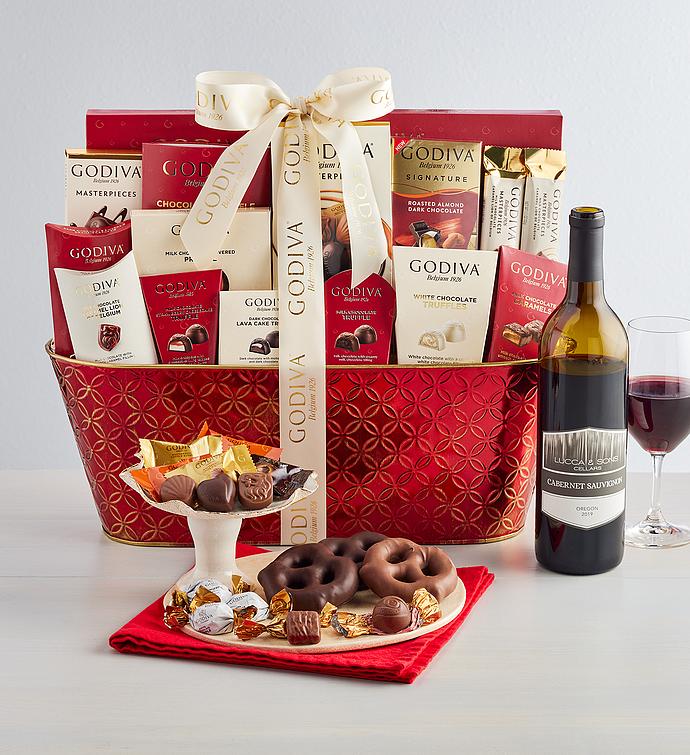 Godiva Decadence Gift Basket with Wine - Ultima